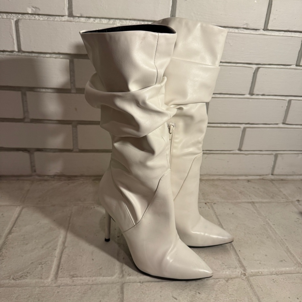 Jessica Simpson White Lyndy Slouch Boots, High boots w High Heel, Off White 7.5